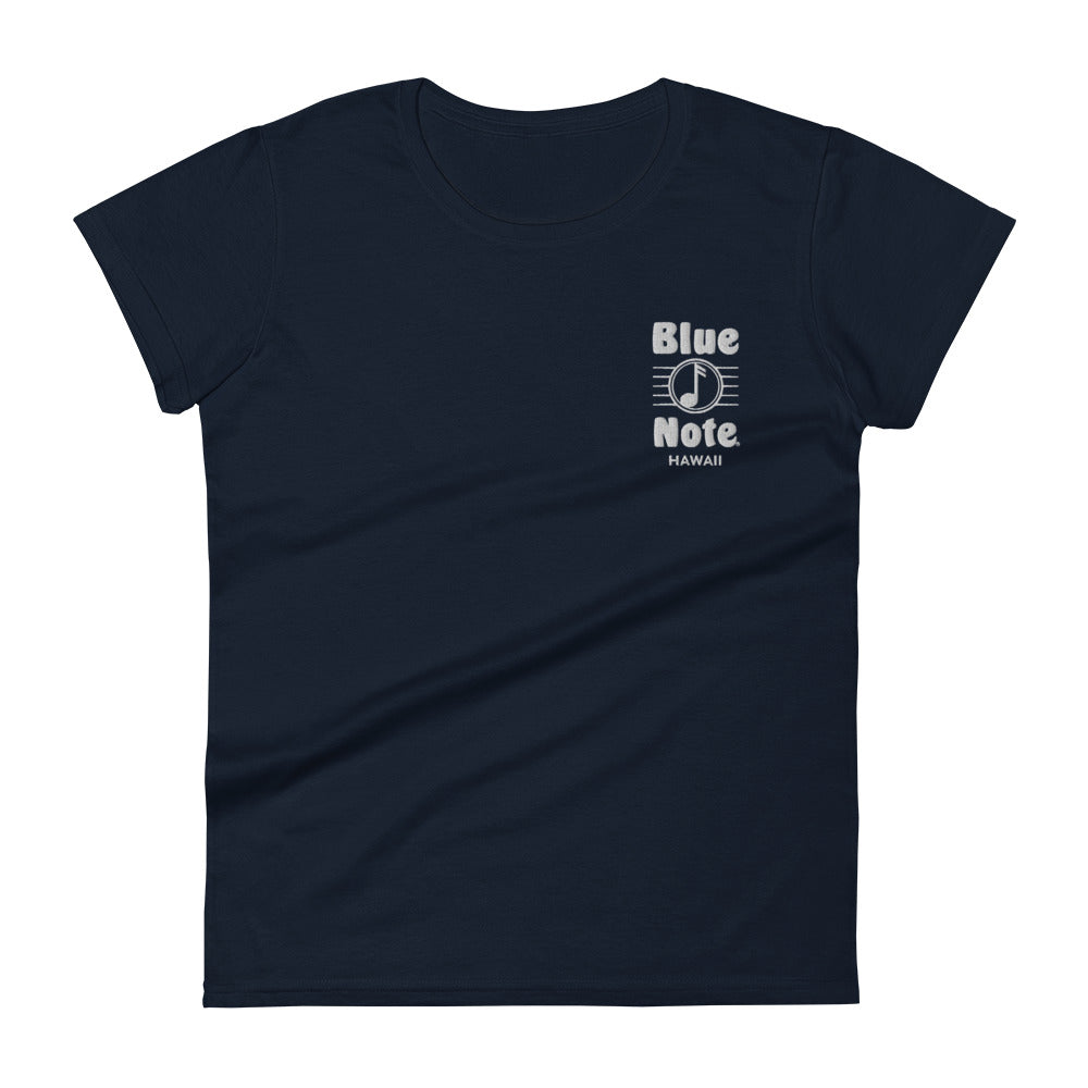 Ladies' Embroidered Blue Note Logo Tee - Gildan