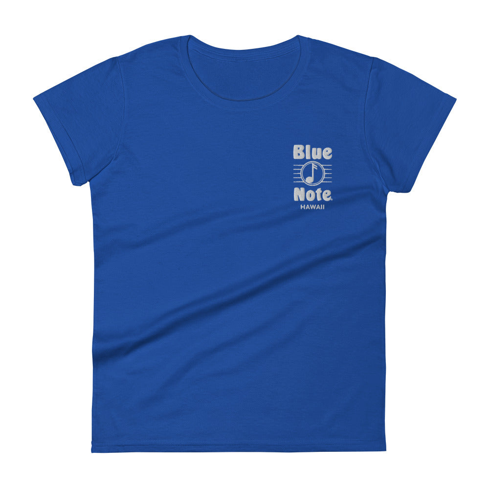 Ladies' Embroidered Blue Note Logo Tee - Gildan