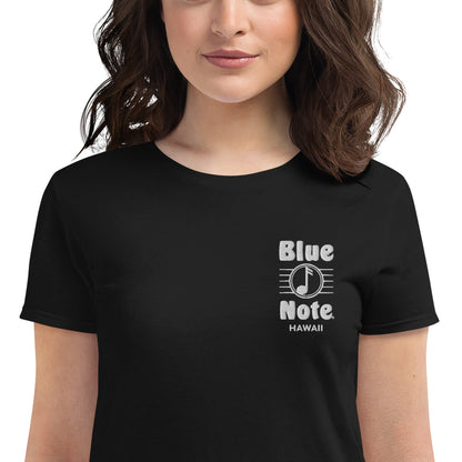 Ladies' Embroidered Blue Note Logo Tee - Gildan